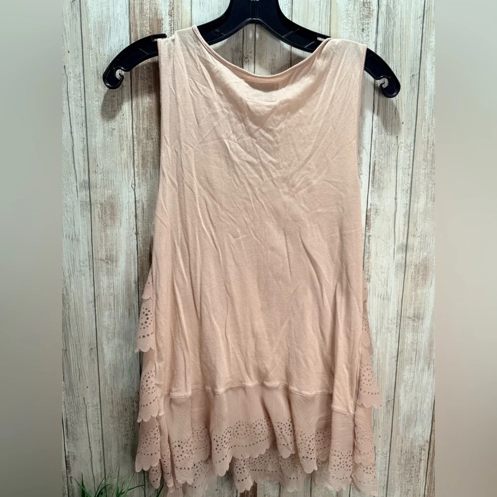 Deletta Blush Pink Tiered Eyelet Tank with White Crochet Yoke - Picture 2 of 7